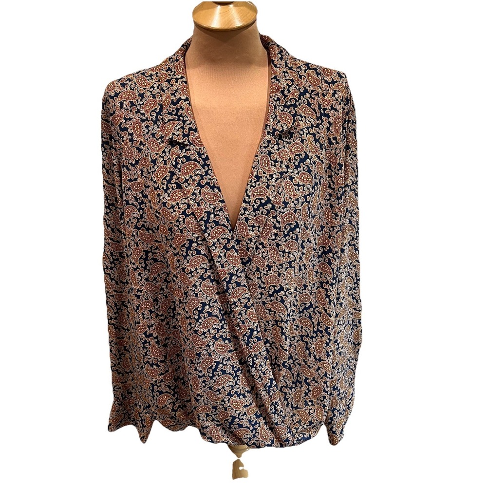 Gibson Paisley Faux Wrap Blouse High Low Preppy Career Classy Officewear